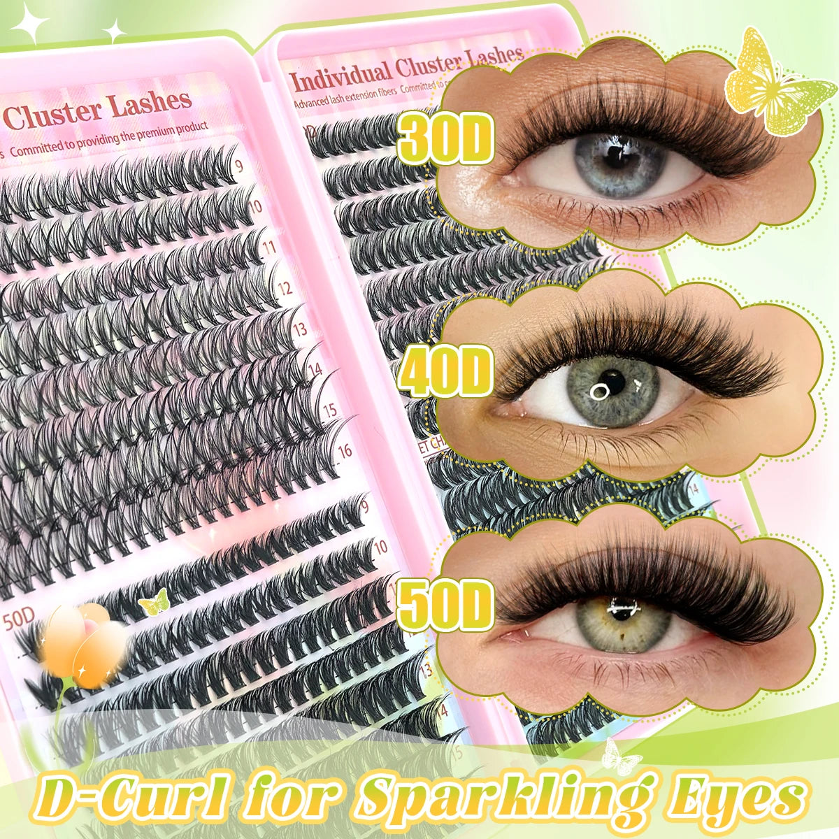 Clustered D Curl Eyelash Strips With Application Tools DIY Friendly