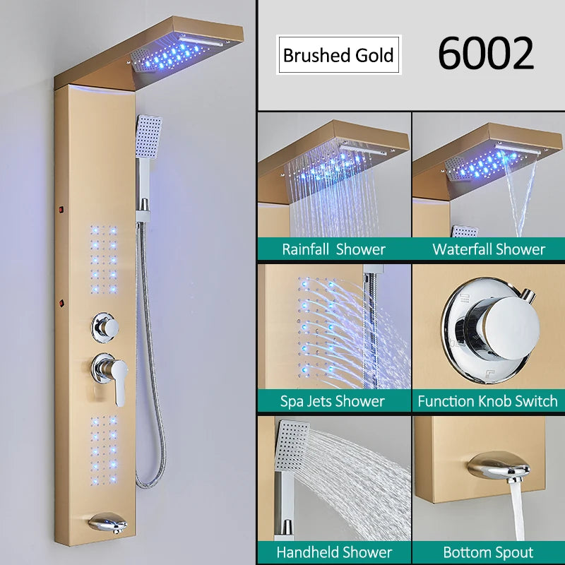 Quyanre LED Shower Panel Tower System Waterfall Massage