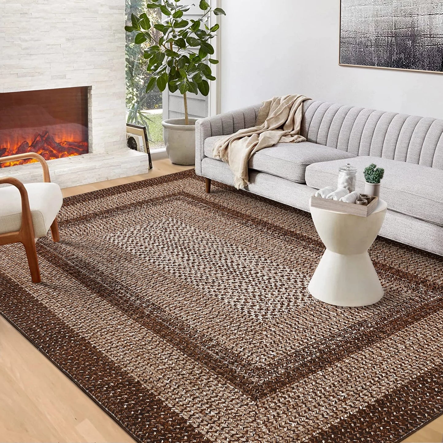 HiMIS Washable Braided Area Rug Non Slip For Living Room