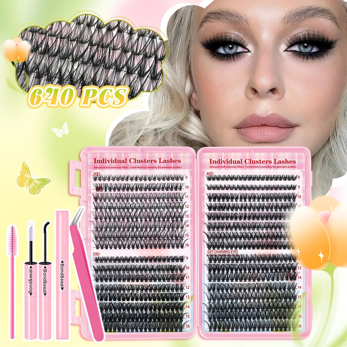 Clustered D Curl Eyelash Strips With Application Tools DIY Friendly