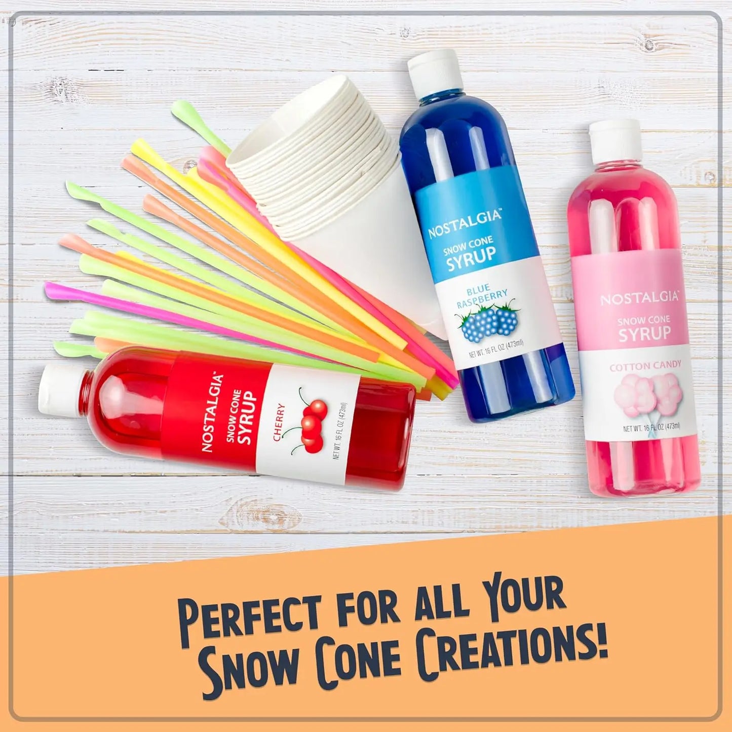 Snow Cone Shaved Ice Machine - Retro Table-Top Slushie Machine Makes 20 Icy Treats - Includes 2 Reusable Plastic Cups &amp