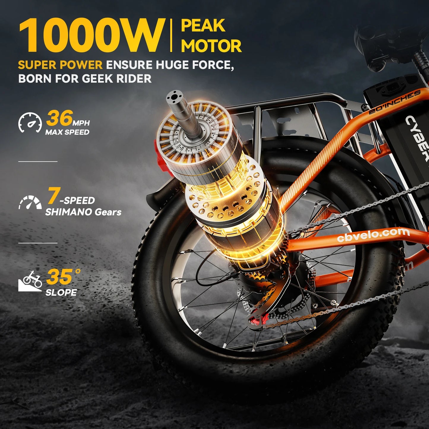 Cybervelo EK4 Folding Electric Bike 1000W 48V 20Ah Battery