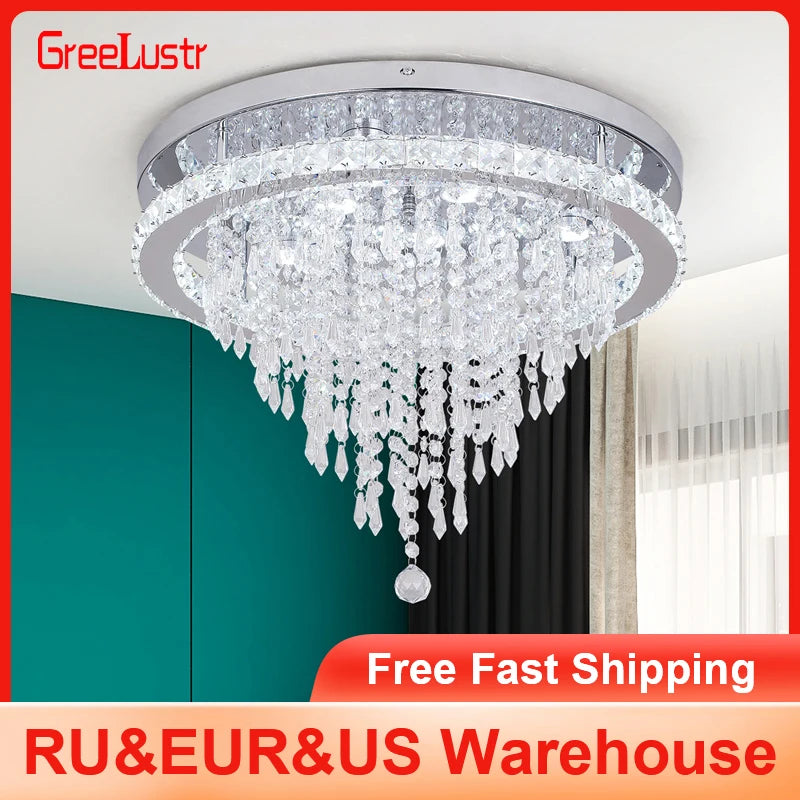 GreeLustr Modern Minimalist Dimmable Crystal LED Chandelier