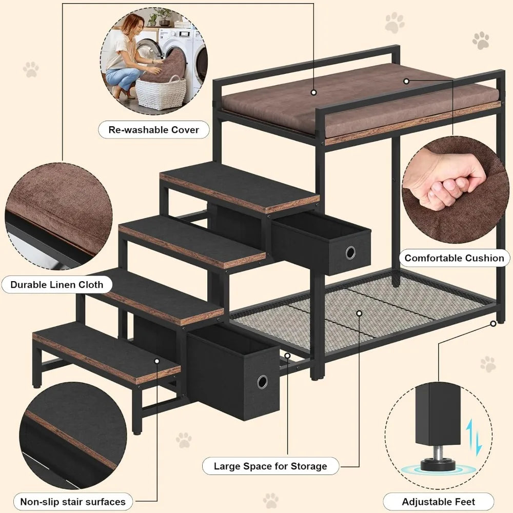 Dual Level Pet Bunk Bed With Detachable Stairs And Storage