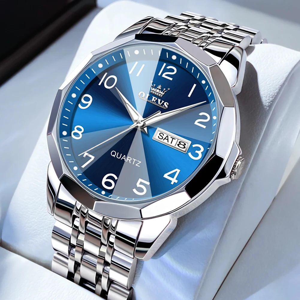 OLEVS Men's Watch Casual Quartz Stainless Steel Luminous Date