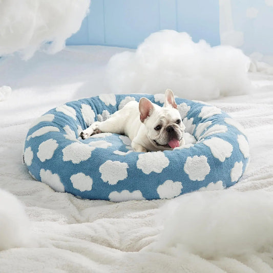 Warm Calming Donut Bed - Fluffy Soft Pet Bed for Small/Medium/Large Dogs & Cats | Washable Anti-Slip Round Bedding