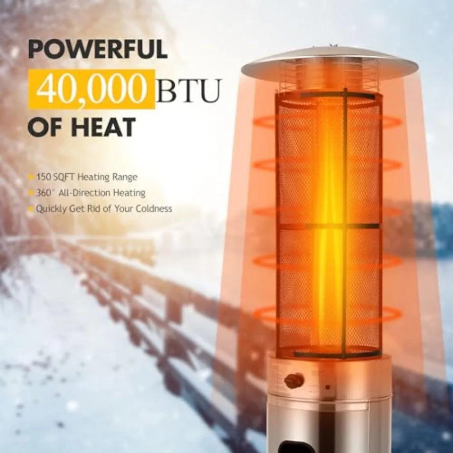 Outdoor Round Patio Heater 40000 BTU Stainless Steel Propane Heater with Adjustable Heat Wheels True Flame for Garden Balcony B