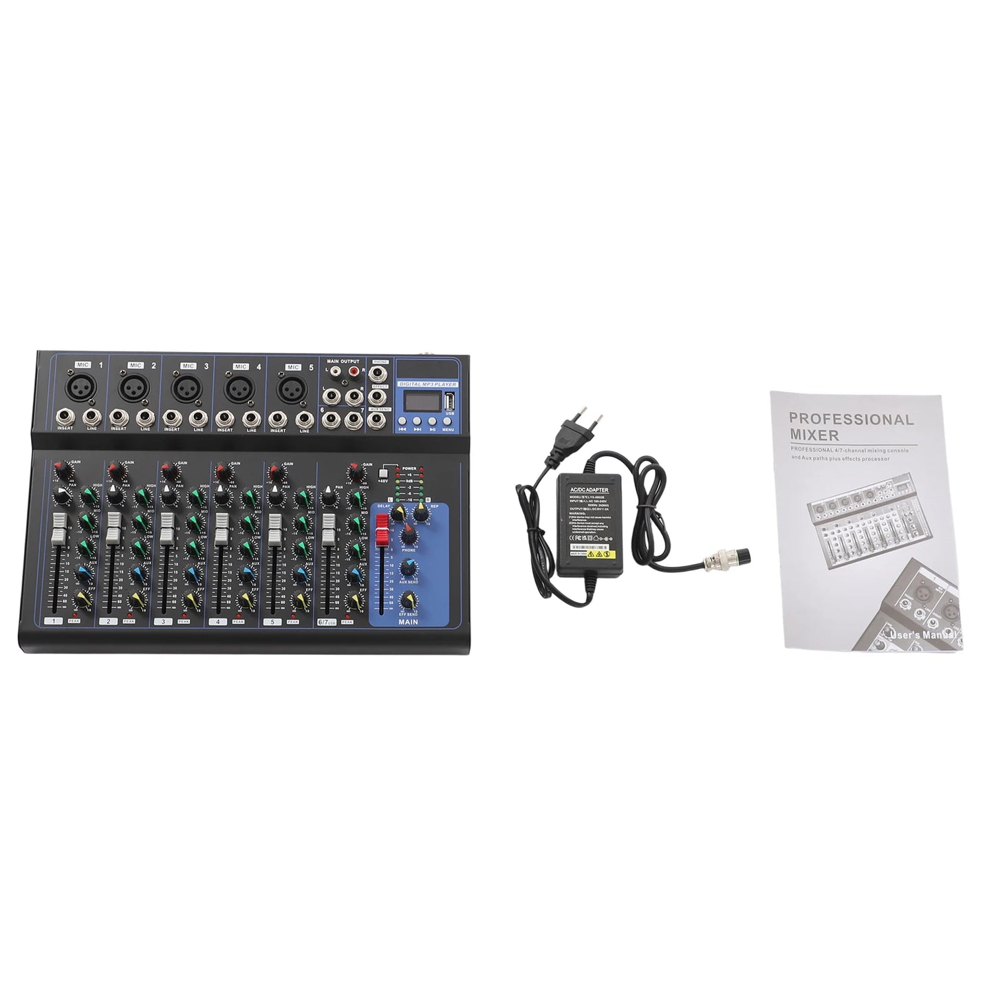 7-channel Audio Mixer Console Professional Dj Audio Mixer Dj Mixing Console For Home Ktv, Music Recording, Webcasting