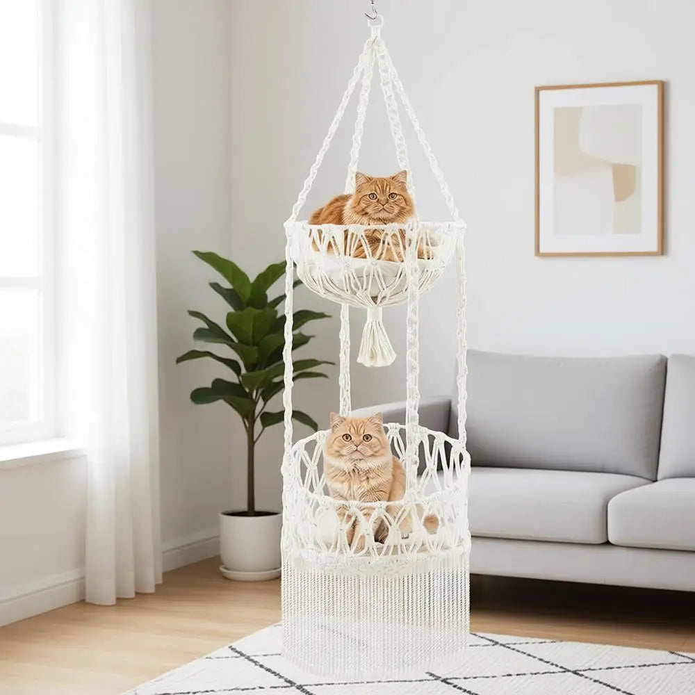 Double Deck Cat Hammock with Cushion Hanging Bed Swing Cat Tree Door Hanger or Playing Climbing Lounge