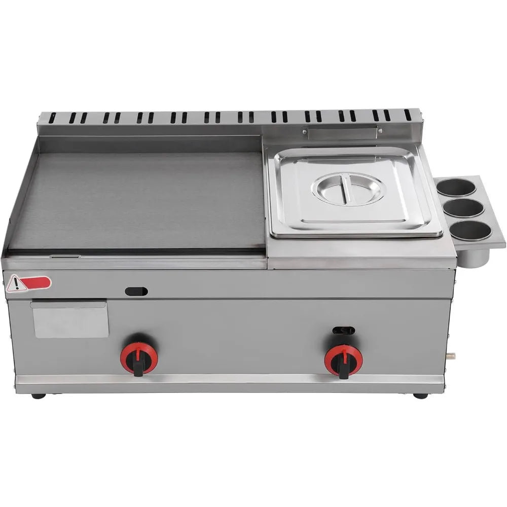 Dual Burner Countertop Cooking Station with Stainless Steel Fryer and Gas Griddle