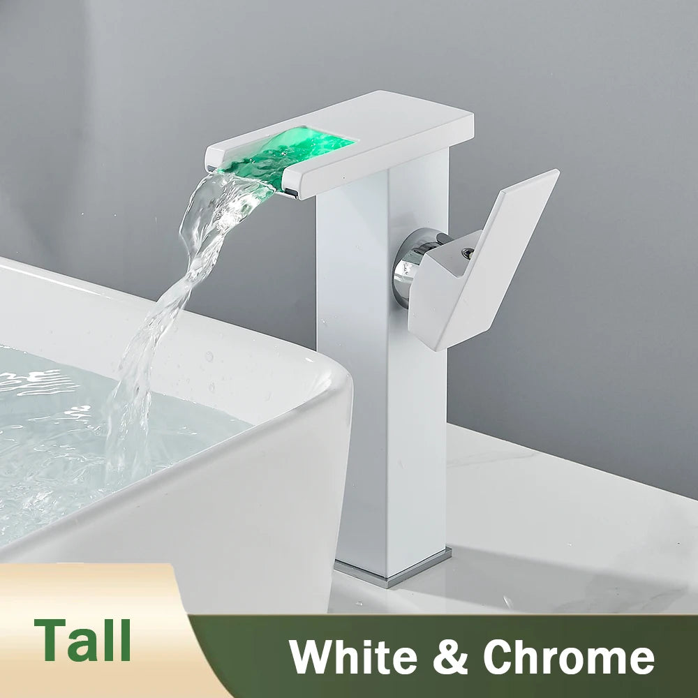 Rozin LED Bathroom Basin Faucet Waterfall Hot Cold Deck Mounted
