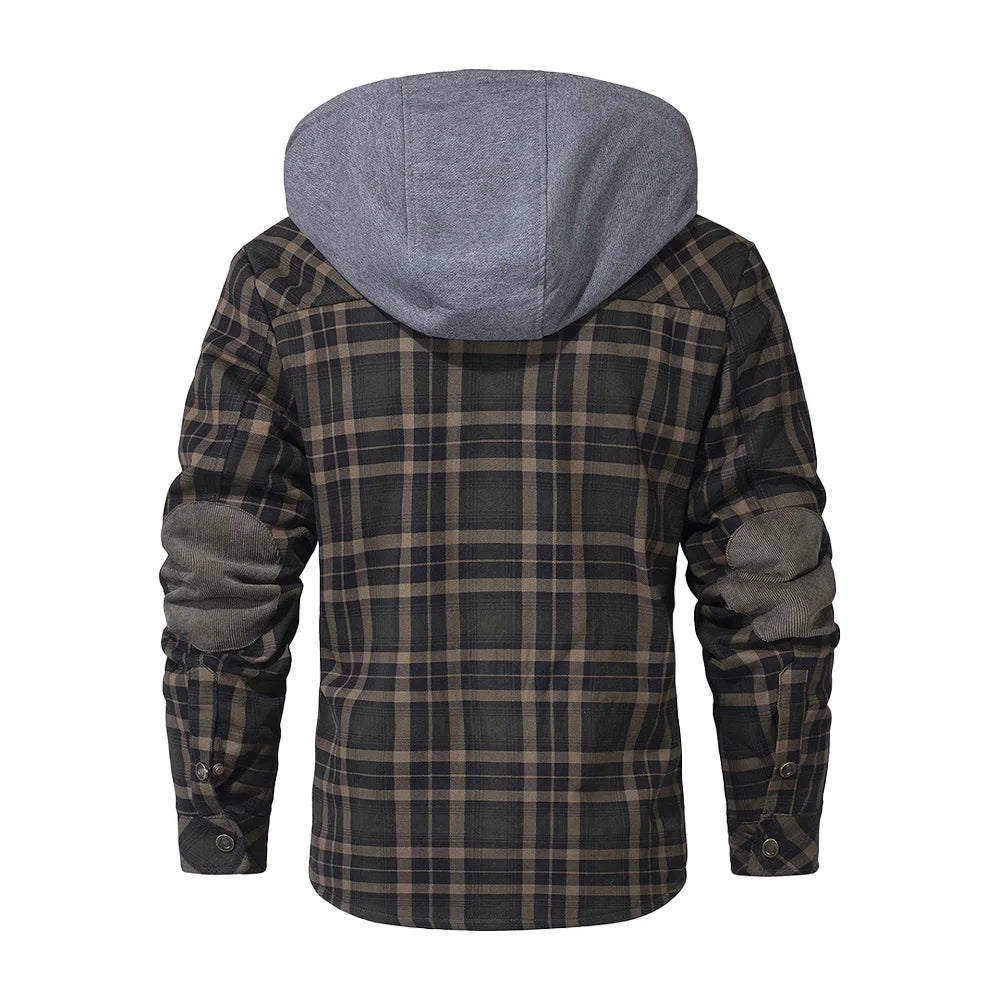 Fujian Men Winter Hooded Plaid Sherpa Lined Jacket