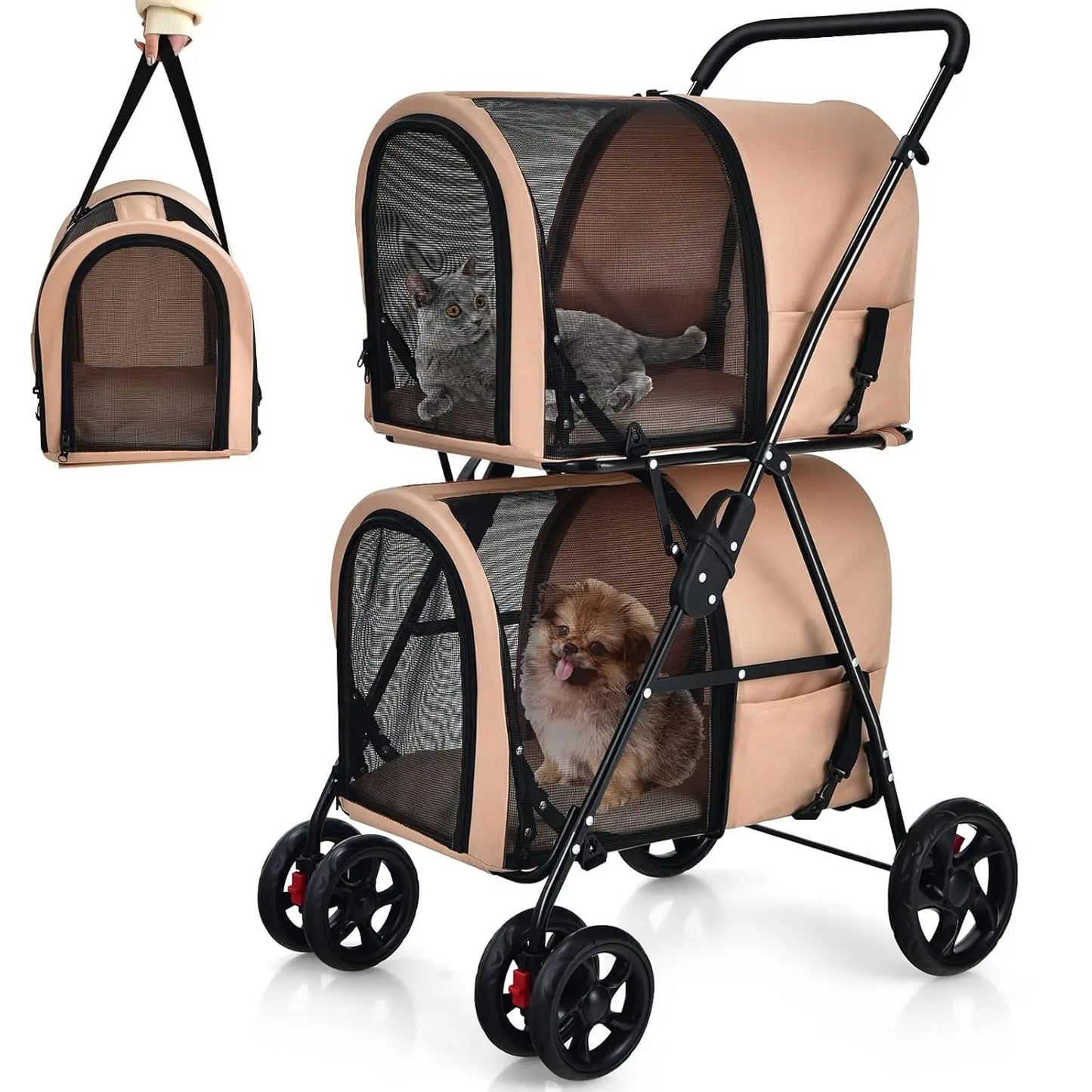 XMSJ Giantex Double Pet Stroller With Detachable Carrier Bags