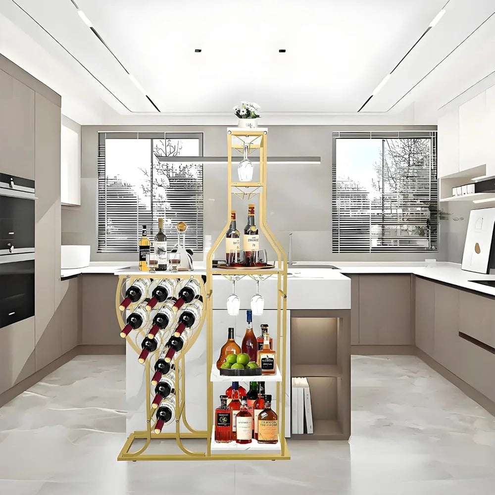 Freestanding Floor Wine Rack with Bottle and Glass Holder, Wrought Iron Wall Mount Rack, Home Wine Accessories