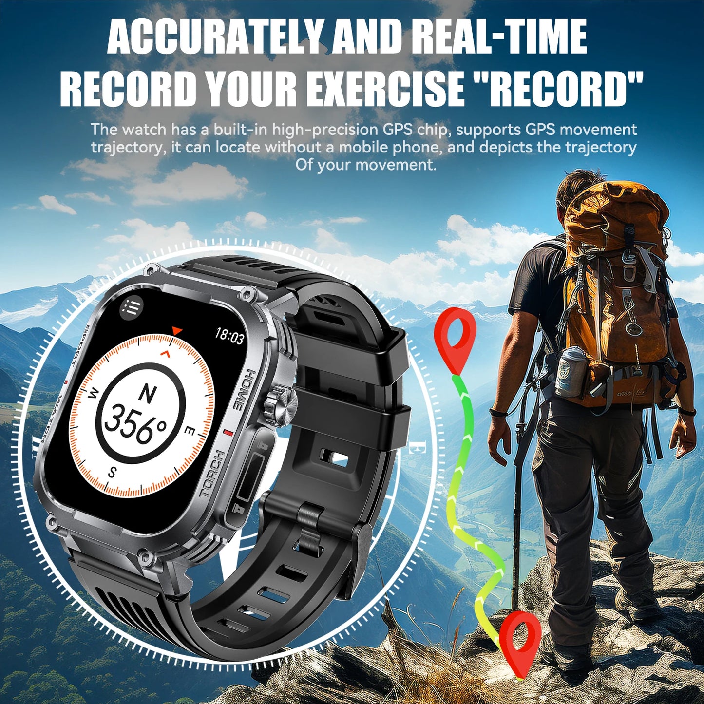EIGIIS Smart Watch Men 3ATM Waterproof Compass Heart Rate