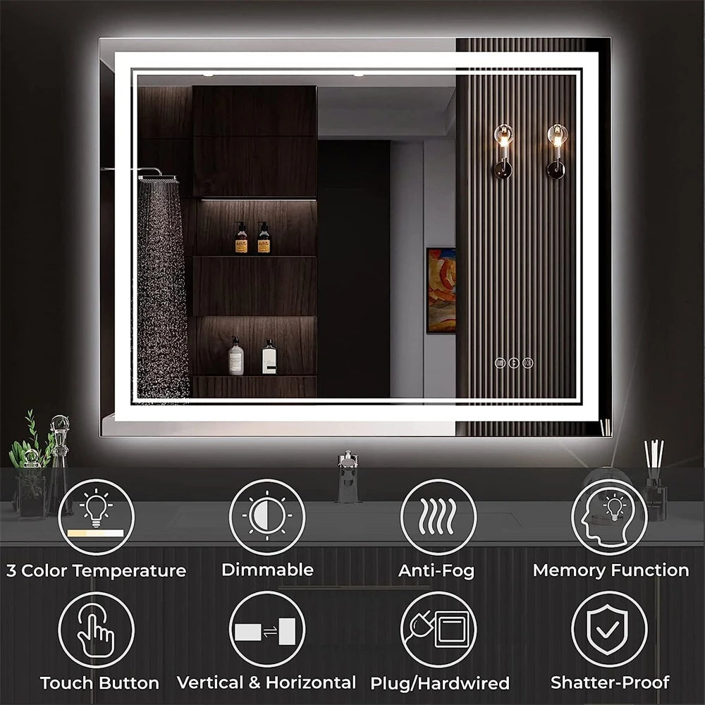 Wisfor LED Backlit Bathroom Mirror With Front And Back Lighting Dimmable Vanity Mirror HD Anti Fog