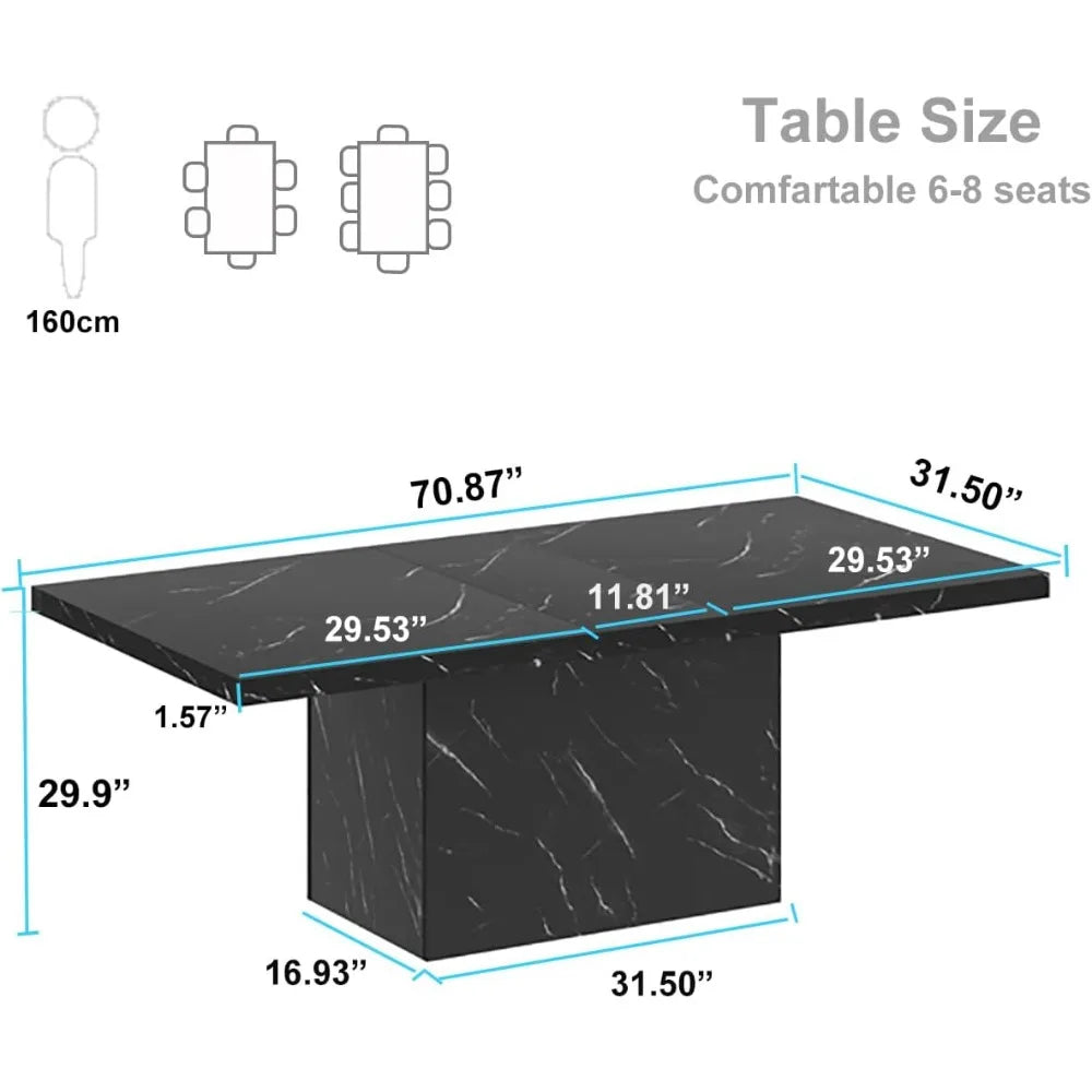 71” Black Dining Table for 6-8, Rectangle Modern Faux Marble Dinner Table, Large Dining Room Table for Kitchen Living Room,
