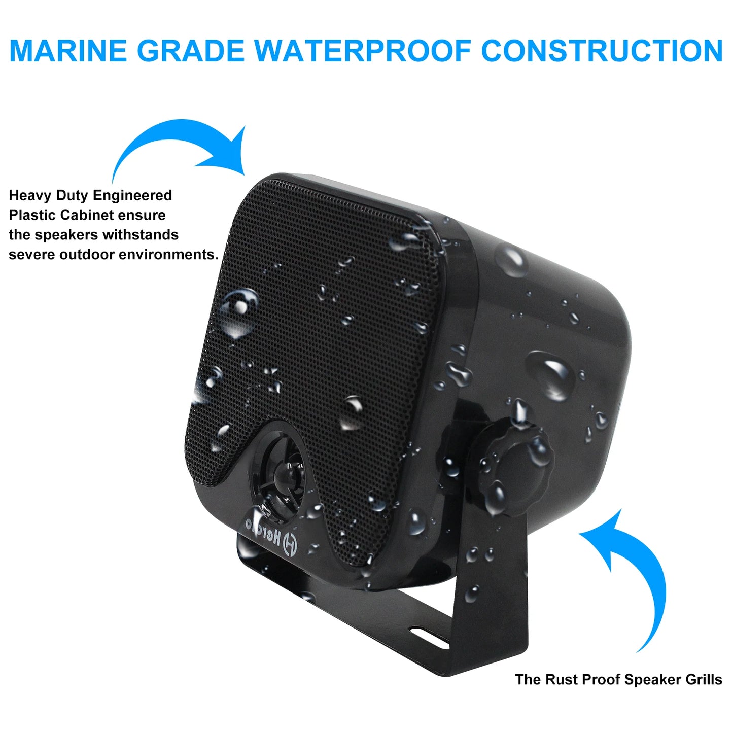 Herdio Heavy Duty Waterproof Boat Marine Bluetooth Surface Mounted Speakers