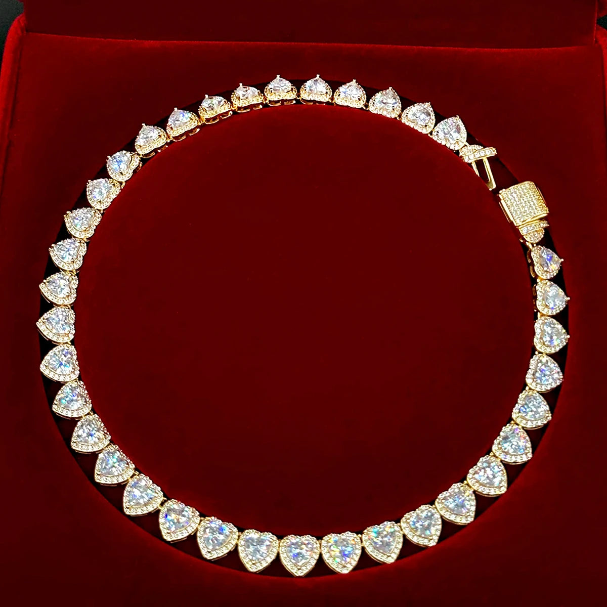 Aokaishen Clustered Heart Tennis Chain Necklace For Women