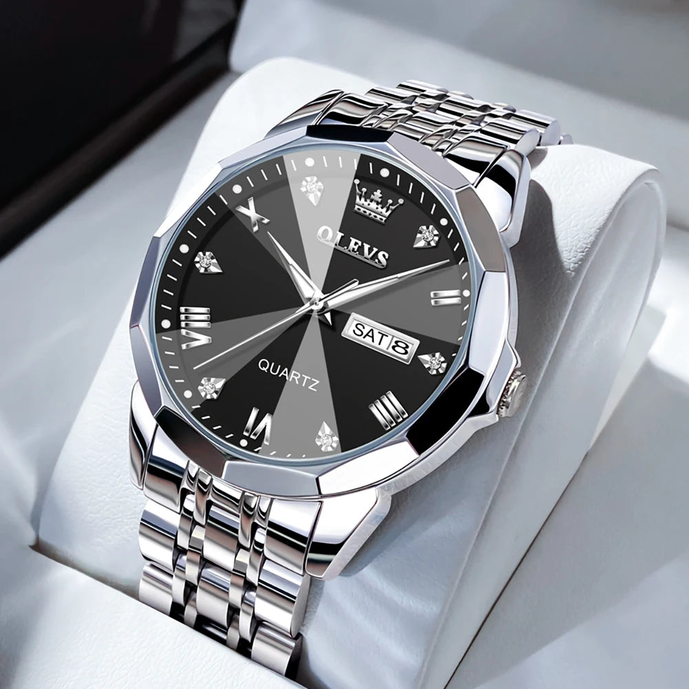 OLEVS Men's Watch Casual Quartz Stainless Steel Luminous Date