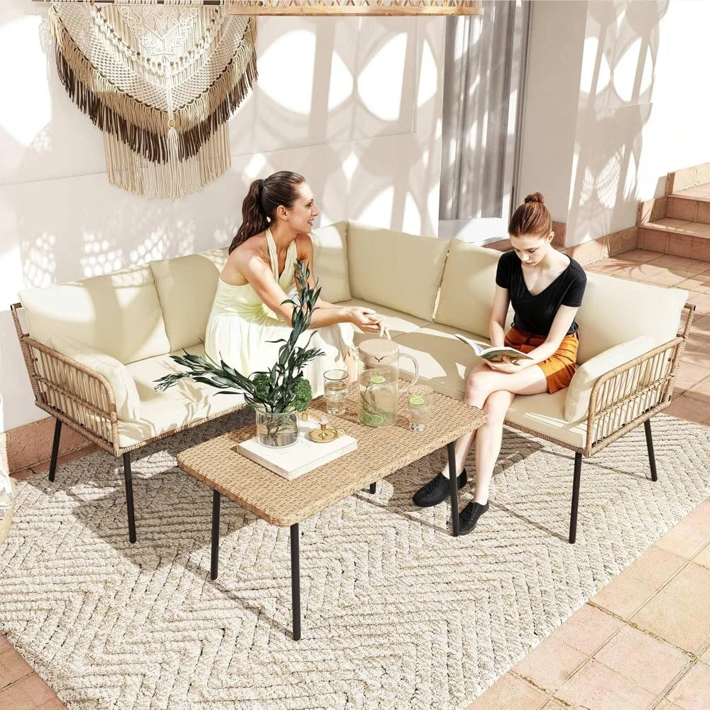 All-Weather 4-Piece PE Rattan Weather-Resistant Patio Furniture Conversation Set Deluxe