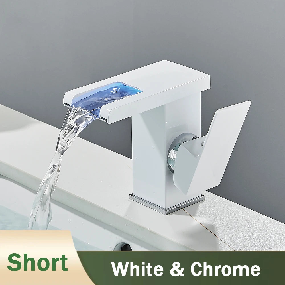 Rozin LED Bathroom Basin Faucet Waterfall Hot Cold Deck Mounted