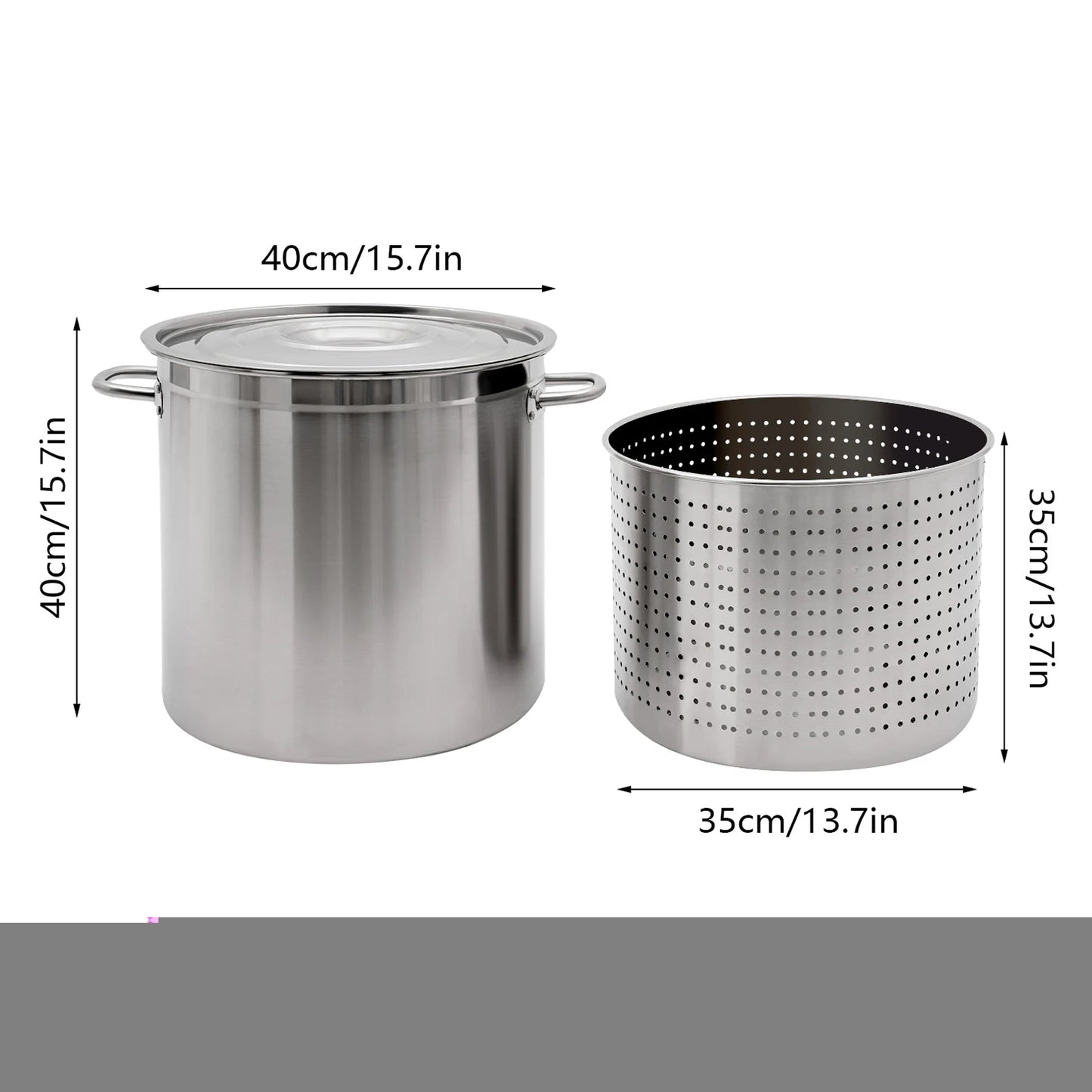 40 * 40cm 52L Stainless Steel Soup Pot with Leaky Bucket Crayfish and Seafood Pot Suitable for Outdoor Cooking