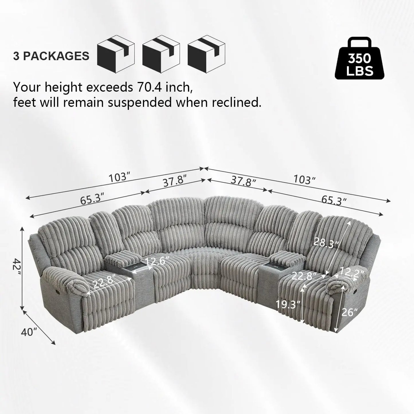 TODRANICN Power Reclining L-Shaped Sectional Sofa With USB Type-C