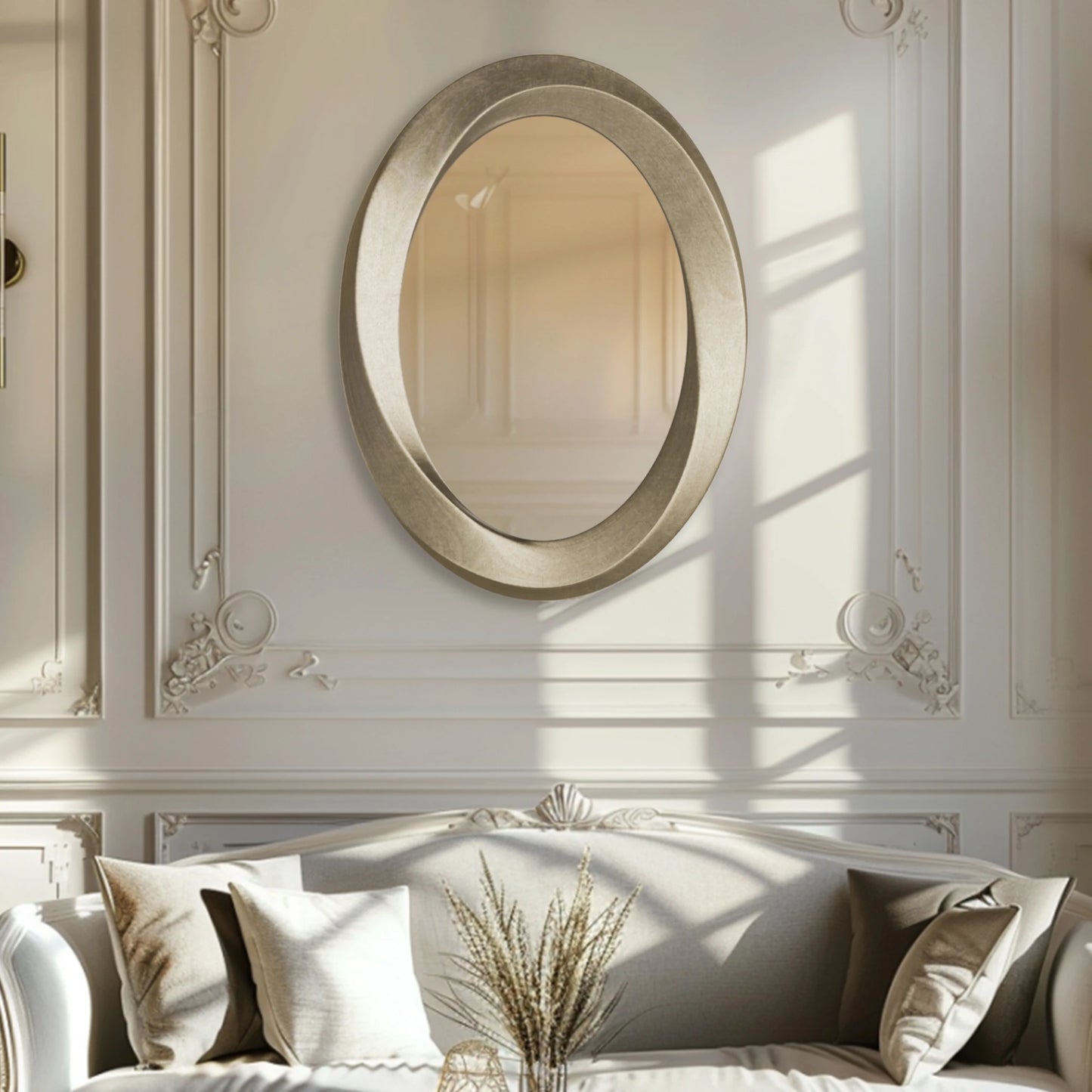 BORWART Baroque Oval Wall Mirror Extravagantly Ornate AntiqueBrass Beveled Frame