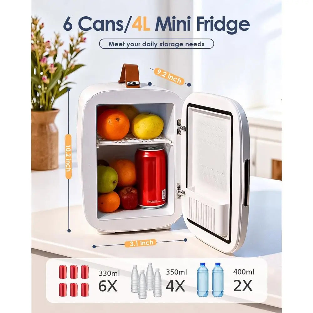 Compact Refrigerator, Portable Mini Fridge, 4L/6 Can Electric Plug In Cooler & Warmer, Skincare Refrigerator or Bedroom Office C