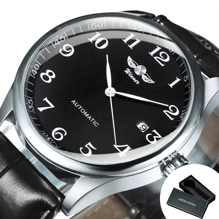 AOKULASIC Classic Business Automatic Mechanical Watch For Men Leather Strap