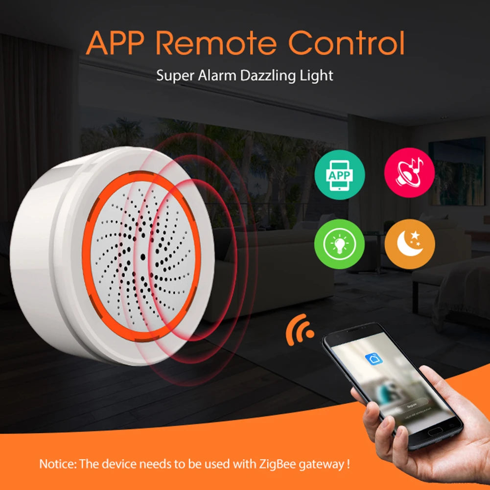 APWIKOGERH Tuya Zigbee 3 In 1 Siren Alarm 90dB With Sound Light Sensor For Smart Home Alexa Google