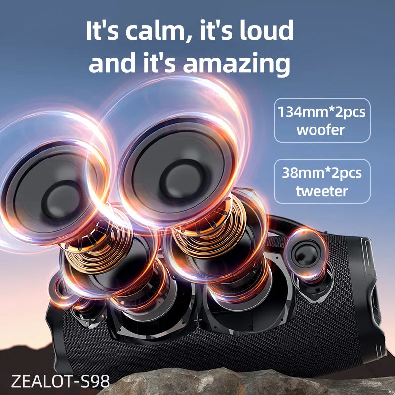 ZEALOT Portable Bluetooth Speaker 160W Waterproof TWS Subwoofer USBEnabled RGBLighting