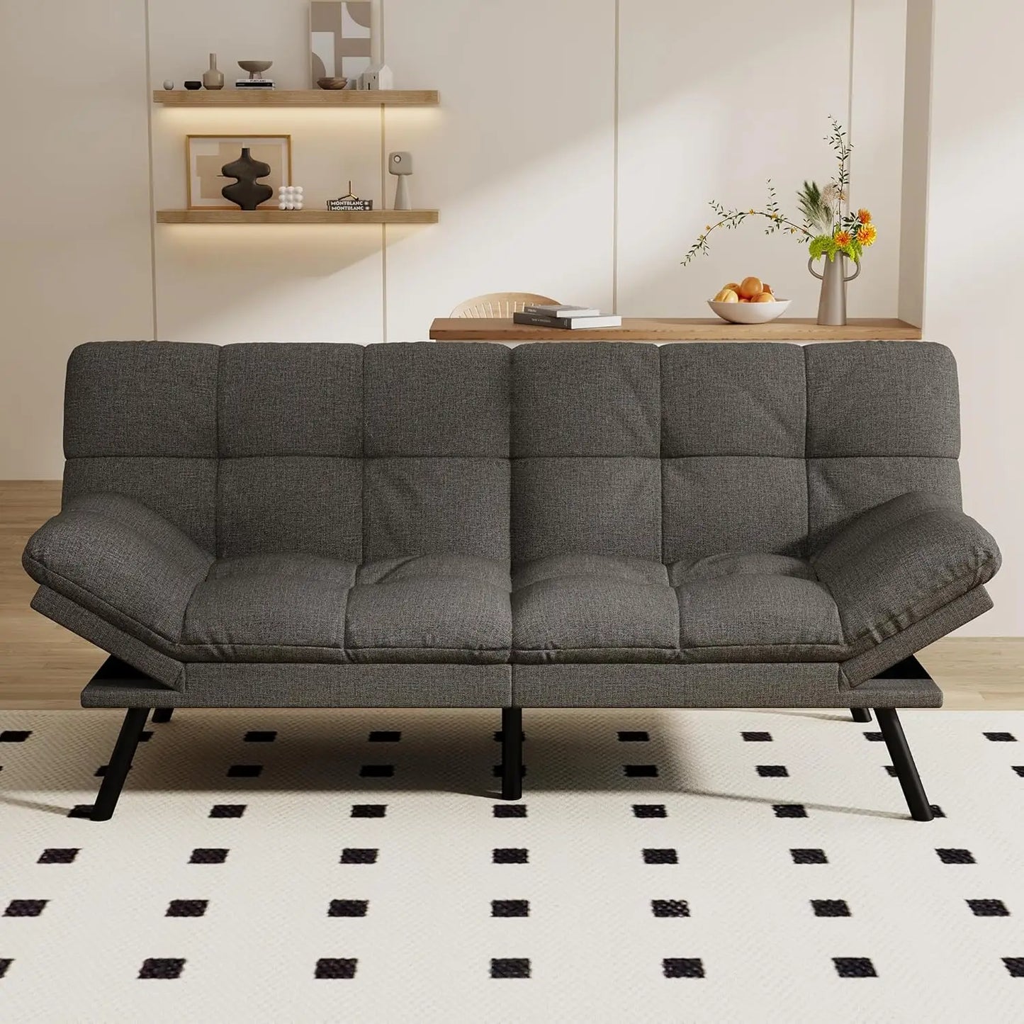 71" L Covertible Futon Sofa Bed,Faux Leather Futon Couch, Memory Foam Modern Loveseat Sleeper, Small Splitback Sofa C Customized