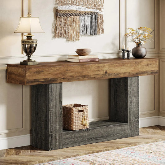 Tribesigns Farmhouse Console Table Two Tier Entryway Table With U Shaped Base Solid Wood
