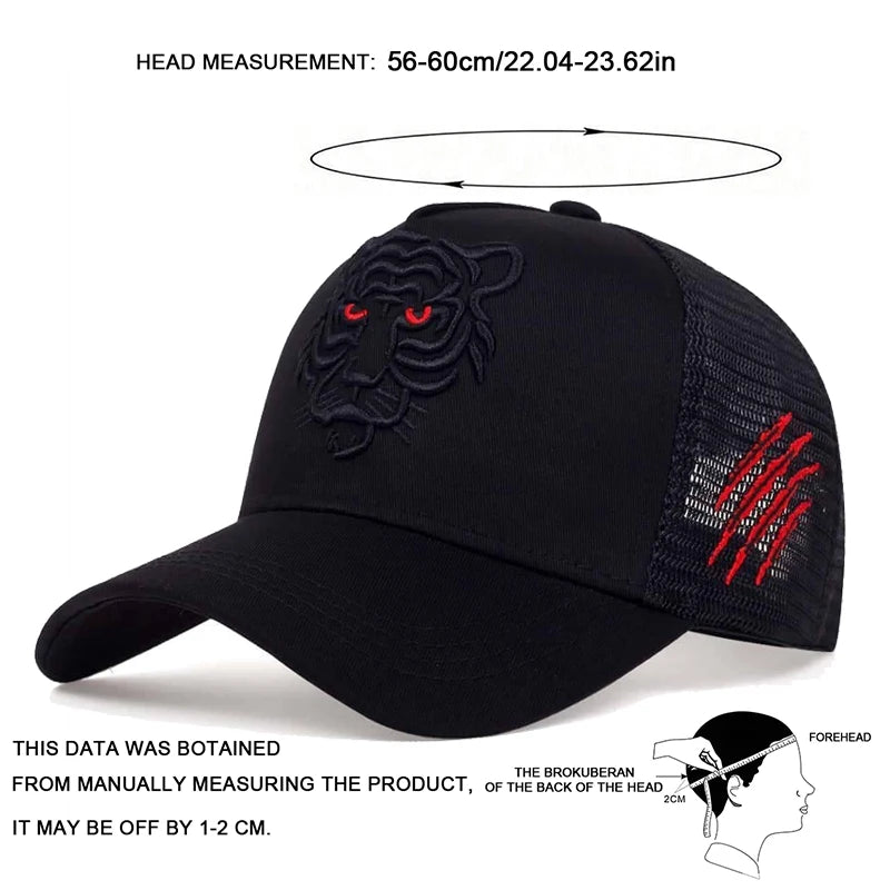 Tiger Head Embroidery Baseball Cap Unisex Adjustable Outdoor Hat