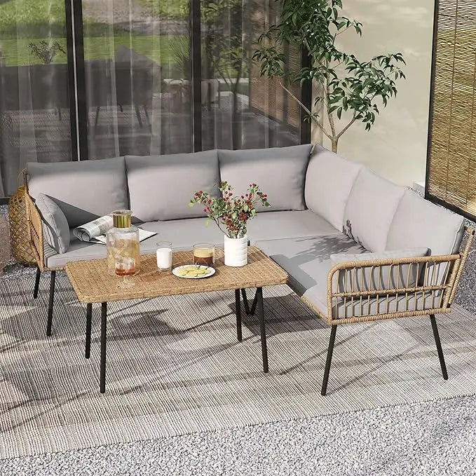All-Weather 4-Piece PE Rattan Weather-Resistant Patio Furniture Conversation Set Deluxe
