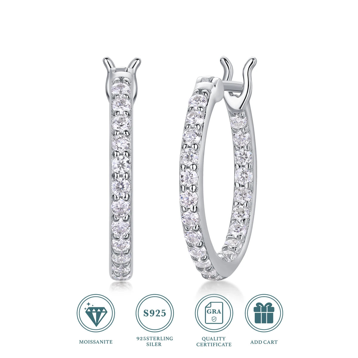 JIUUZAN Moissanite Hoop Earrings 925 Silver With 18K Gold Plating
