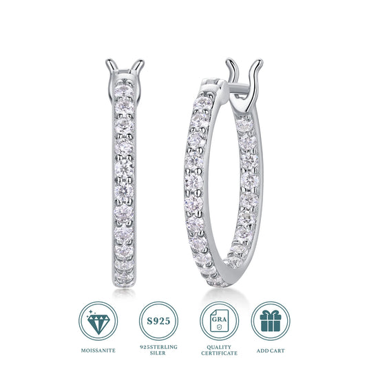 JIUUZAN Moissanite Hoop Earrings 925 Silver With 18K Gold Plating