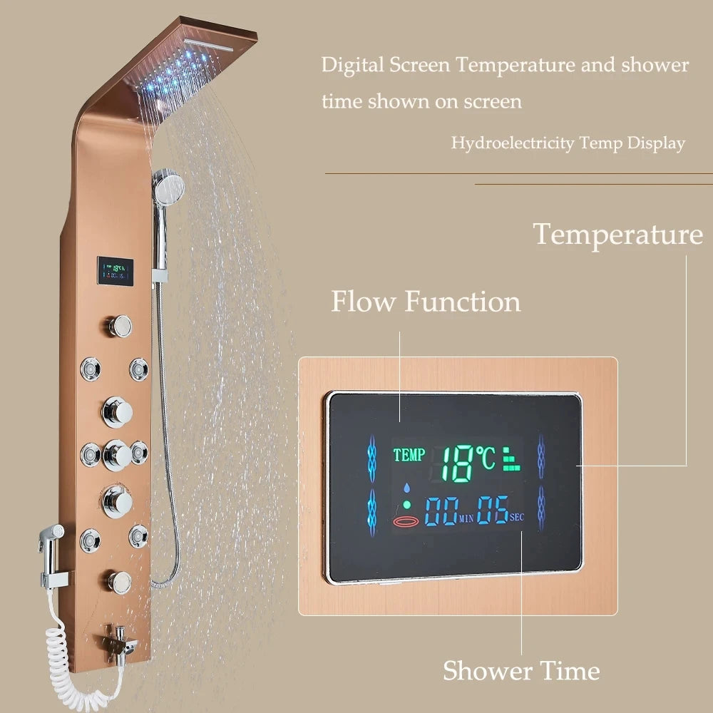 Wanmivezlo Shower Panel 6Way LED Rain WaterfallThermalIllumination Temperature Display Bidet