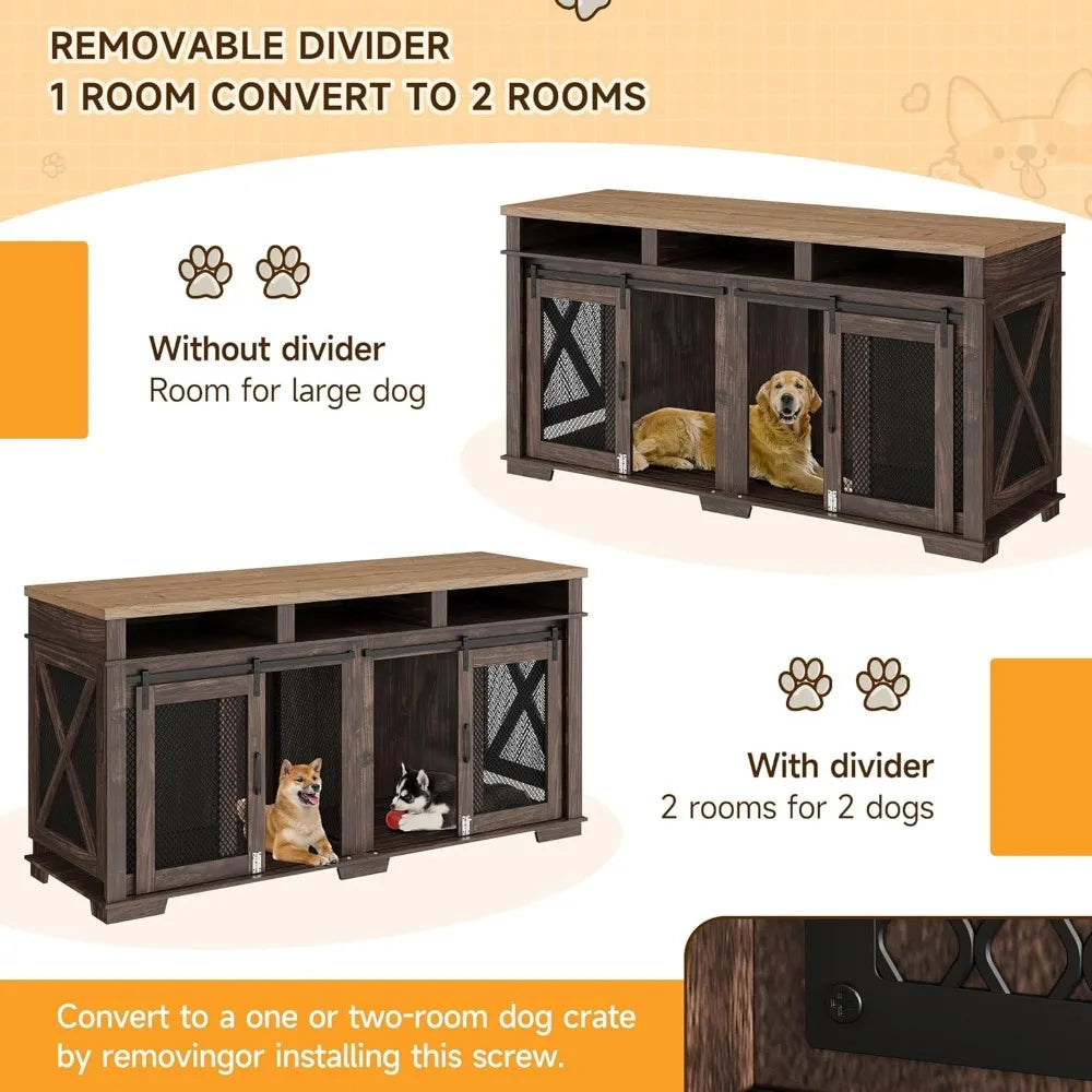 Dog Crate Furniture For Two Dogs With Storage Drawers