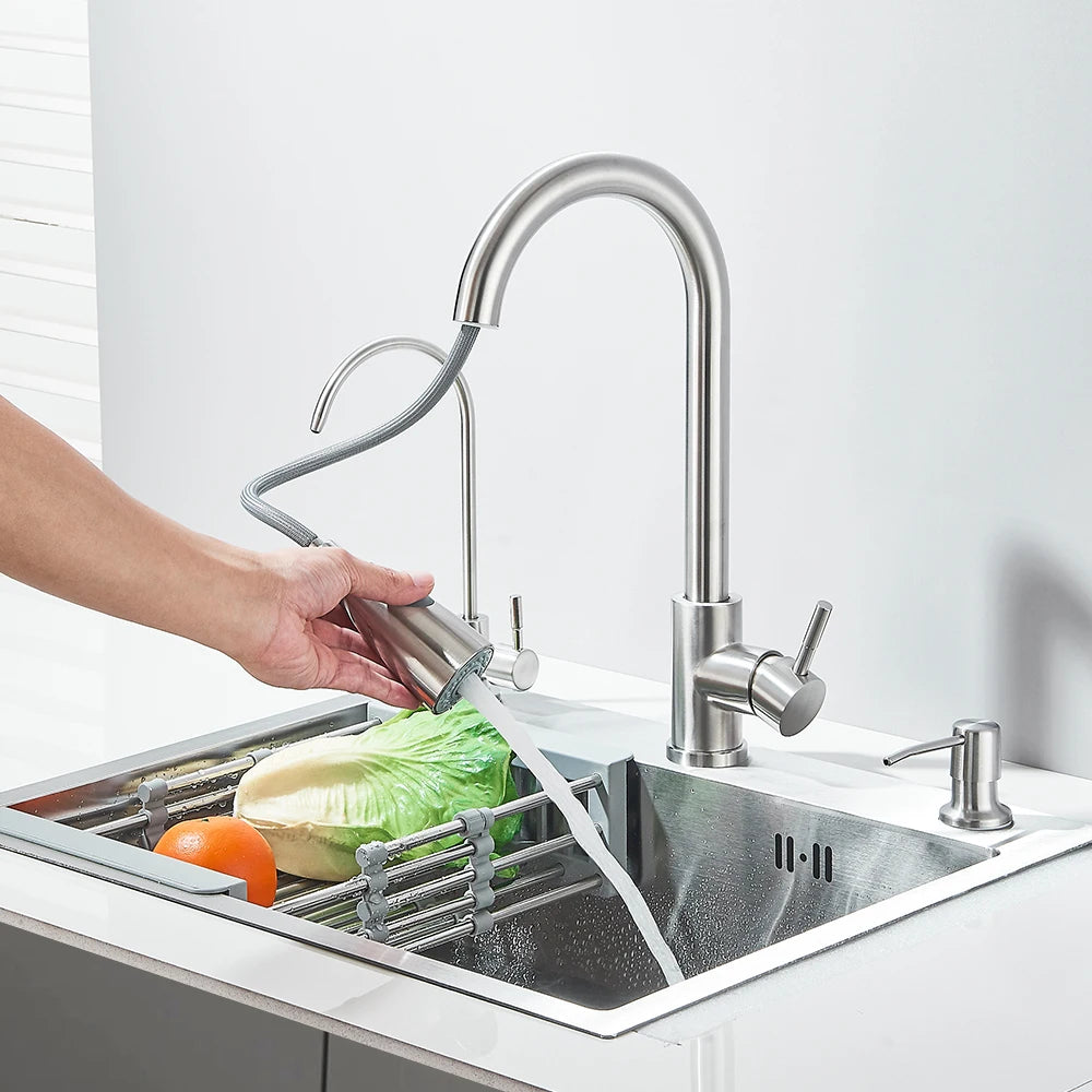 Stainless Steel Kitchen Sink with Faucet Drinking Water Tap/Soap Dispenser 55x45cm Sink Kit with Drain Set/ Basket