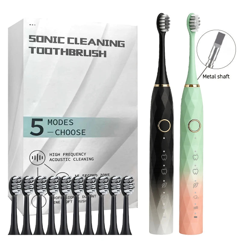 AdvancedElectric Rotary Toothbrush With Timer Usb Rechargeable Waterproof Ten Heads