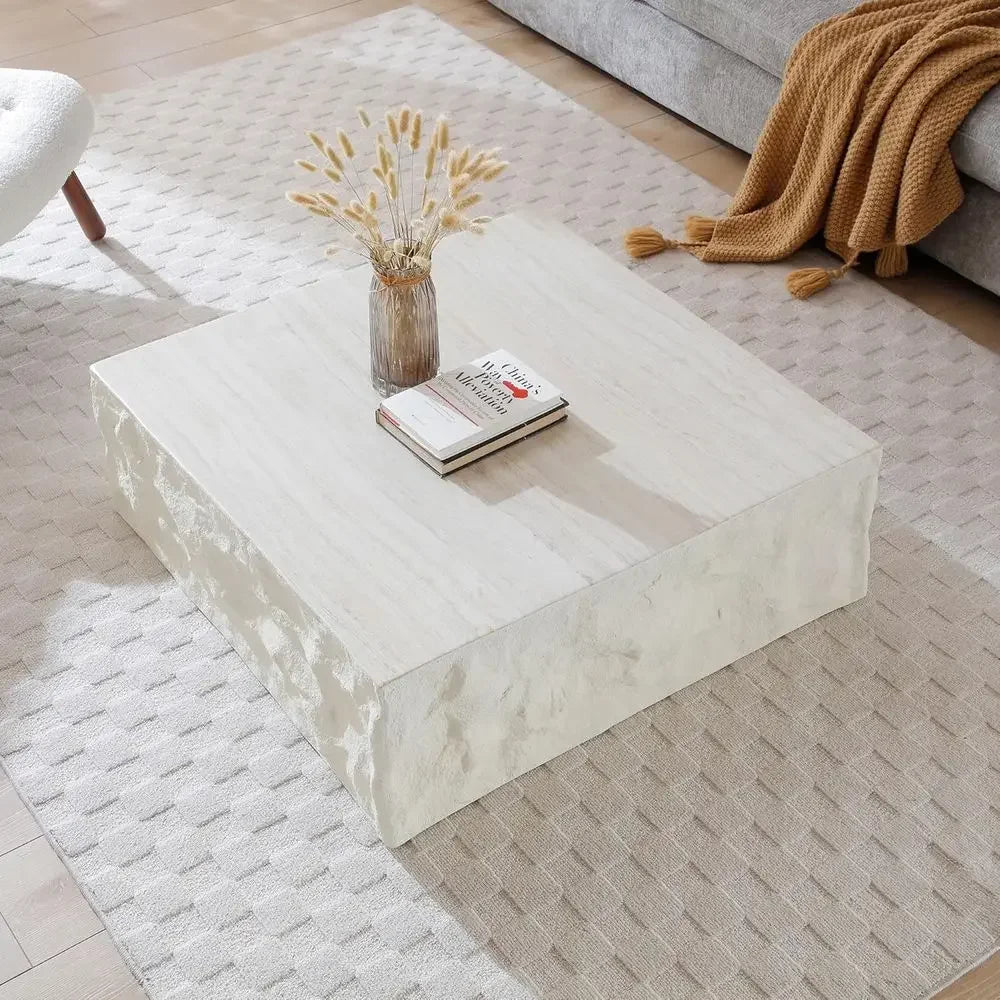Travertine Patterned Square Coffee Table Modern Minimalist Living Room HiddenStorage