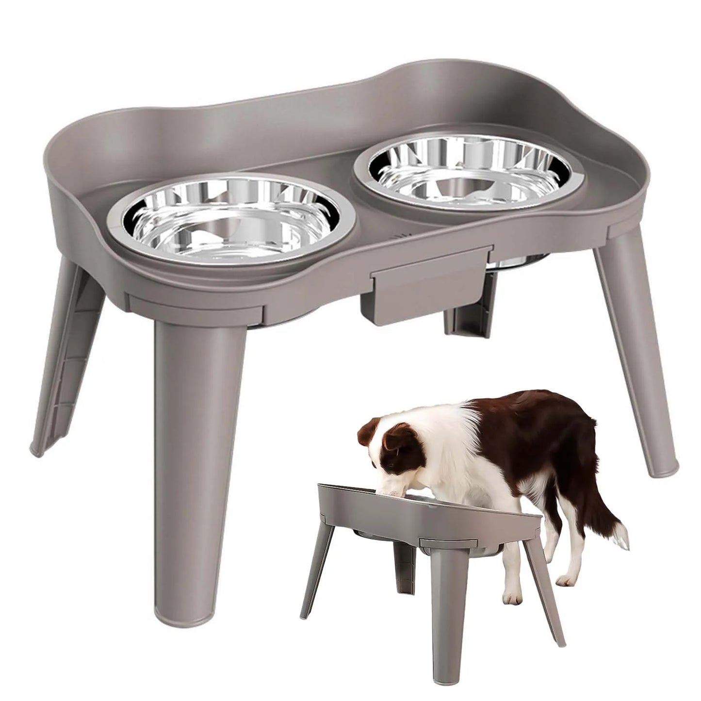 Stainless Steel Elevated Dog Feeder Bowl Non Slip No Spill