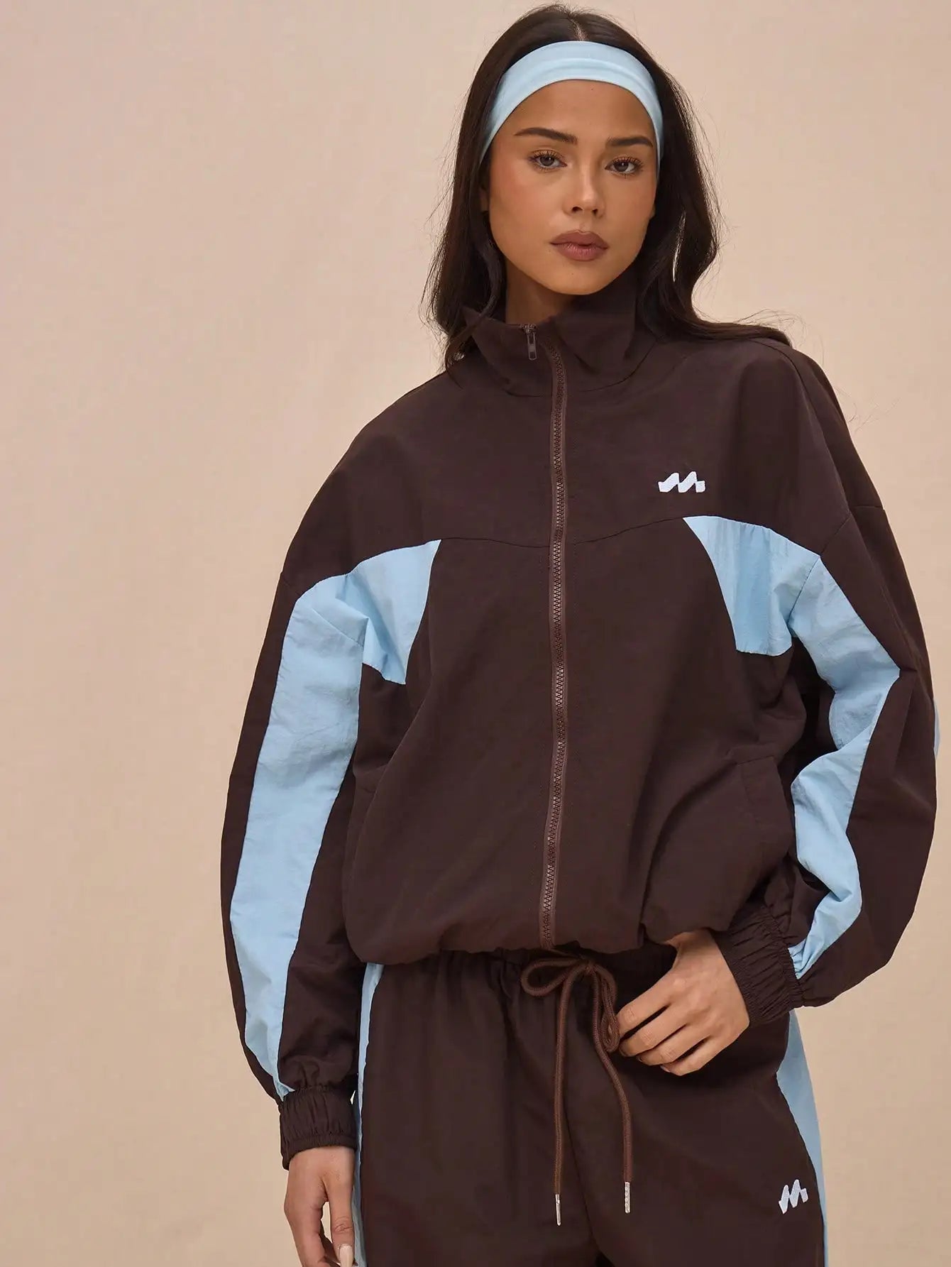 Oversized Nylon Track Jacket with Contrast Panels, Full Zip, Sporty Style for Spring Festival & Everyday Wear