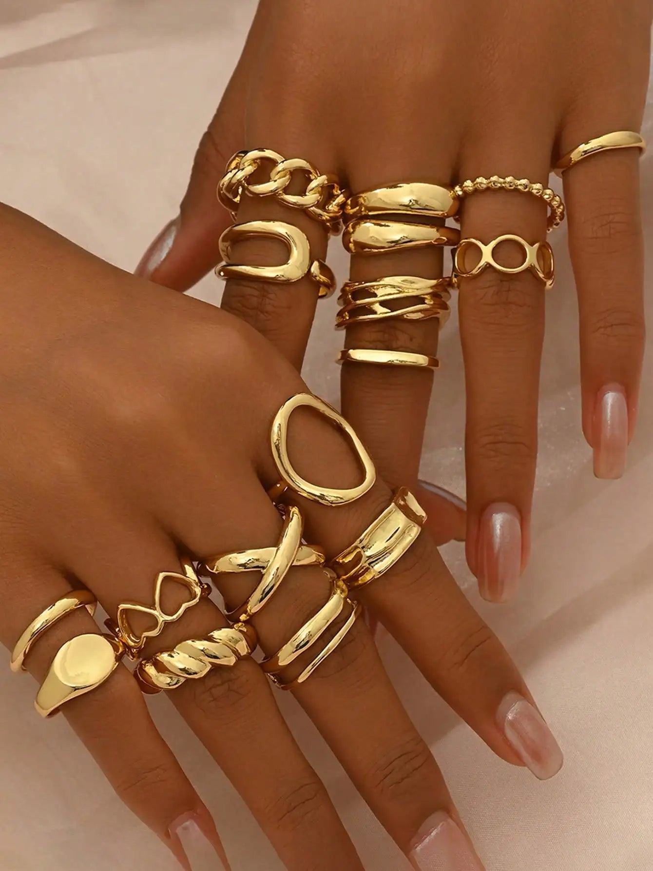 11pcs Gold Punk Rings Set, Vintage Geometric Fashion Jewelry for Daily & Party Wear, Non-Adjustable Open Design