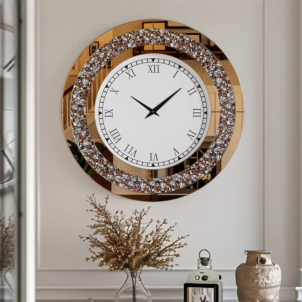 3D InterlockingDiamondCrystal WallClock For LivingRoomDecor Numerals Modern Vintage Style Edition