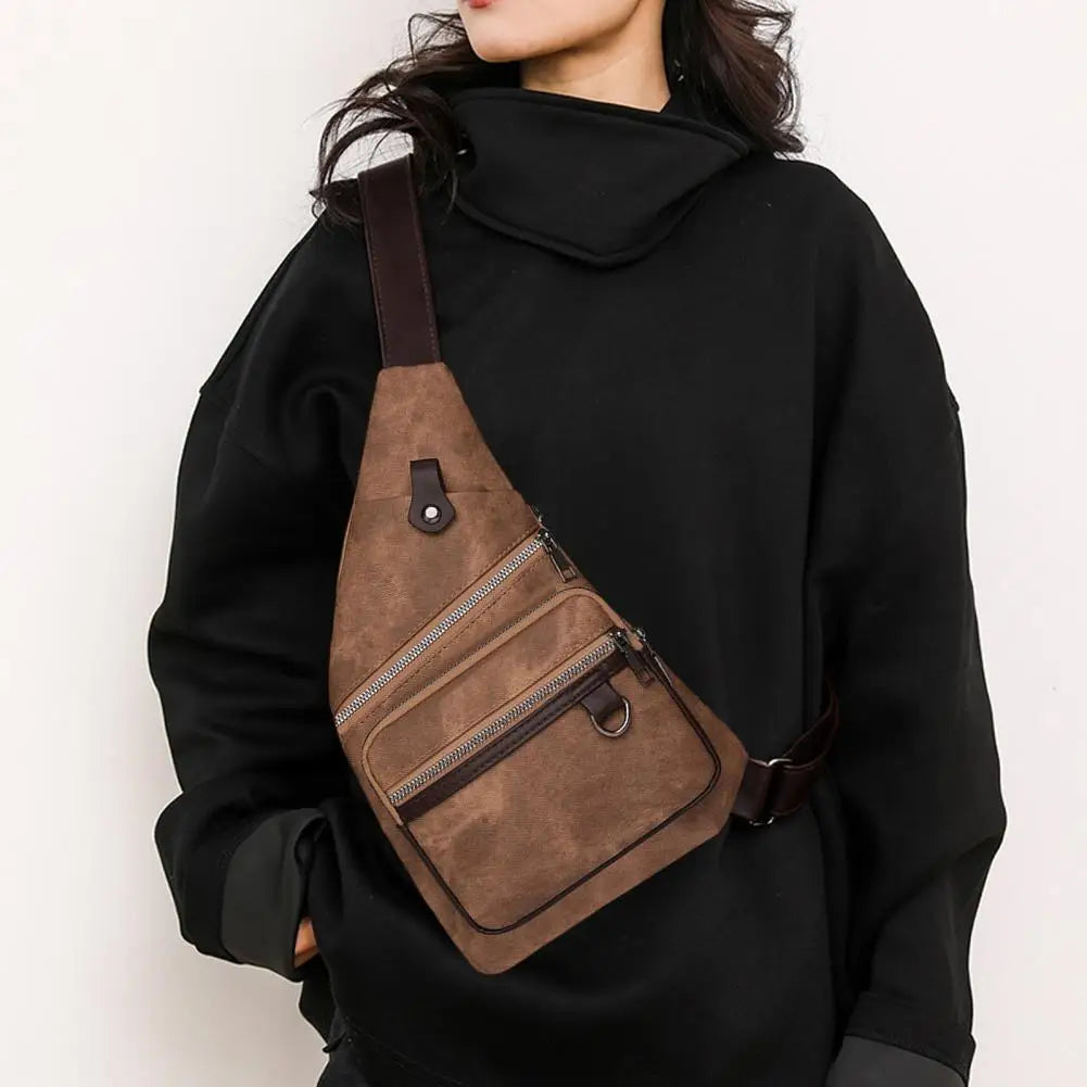 Unisex PU Leather Chest Bag Crossbody Anti Theft Shoulder Bag