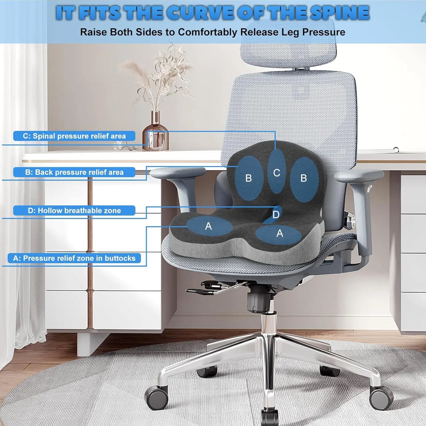 NONECN Memory Foam One Piece Seat Cushion Backrest With Velvet Cover For Office Chairs